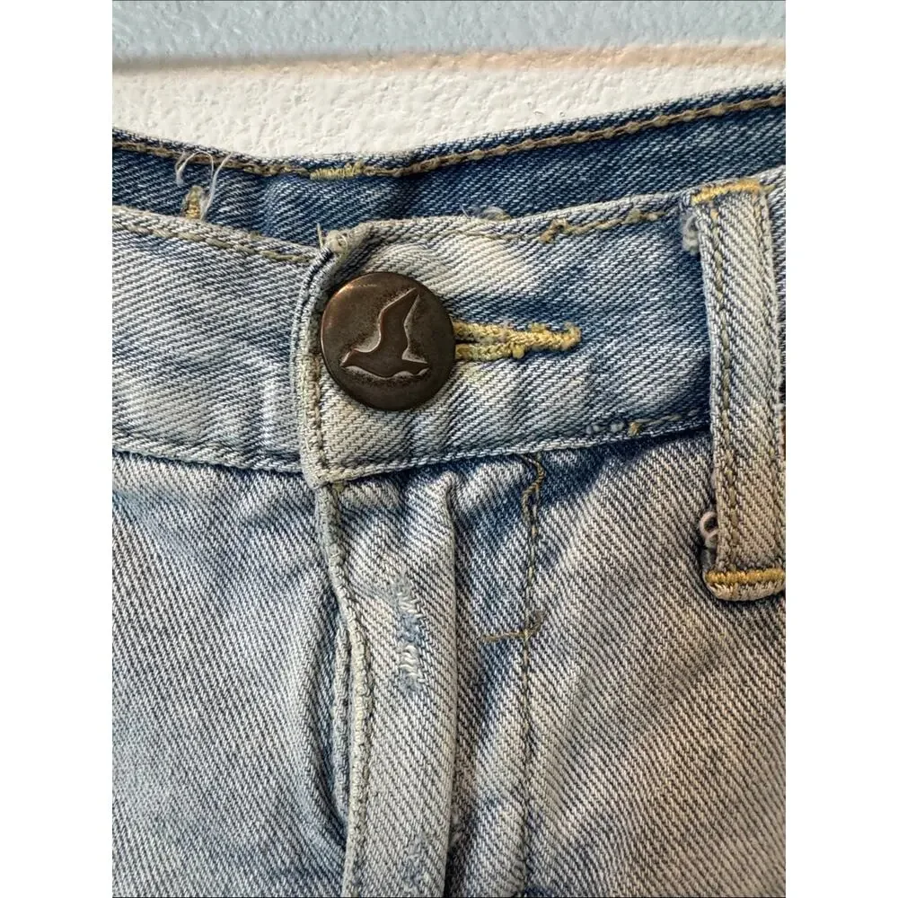 Free People Washed Light Blue Distressed Denim Cutoff Shorts